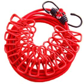 Clothesline for Camping Travel, 12 Metal Clips, 1.98M, Red