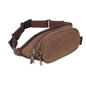 Canvas Pouch Zipper Pockets Fanny Pack Waist Bag for Hiking/Sports - Coffee